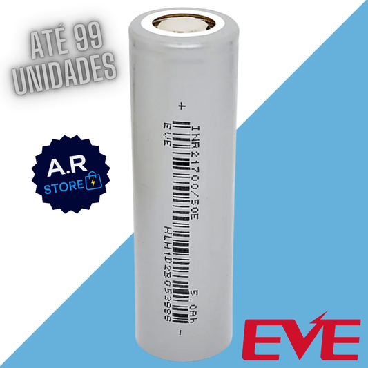 Até 99 unidades EVE 50E 5000mAh 21700 3C - 1000 Ciclos [PRODUTO ORIGINAL]