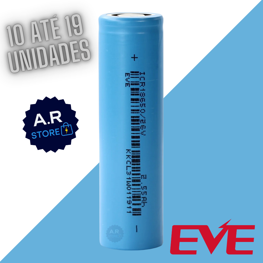 10 a 20 Células EVE 18650 2600mAh 3C - 1000 Ciclos [PRODUTO ORIGINAL]