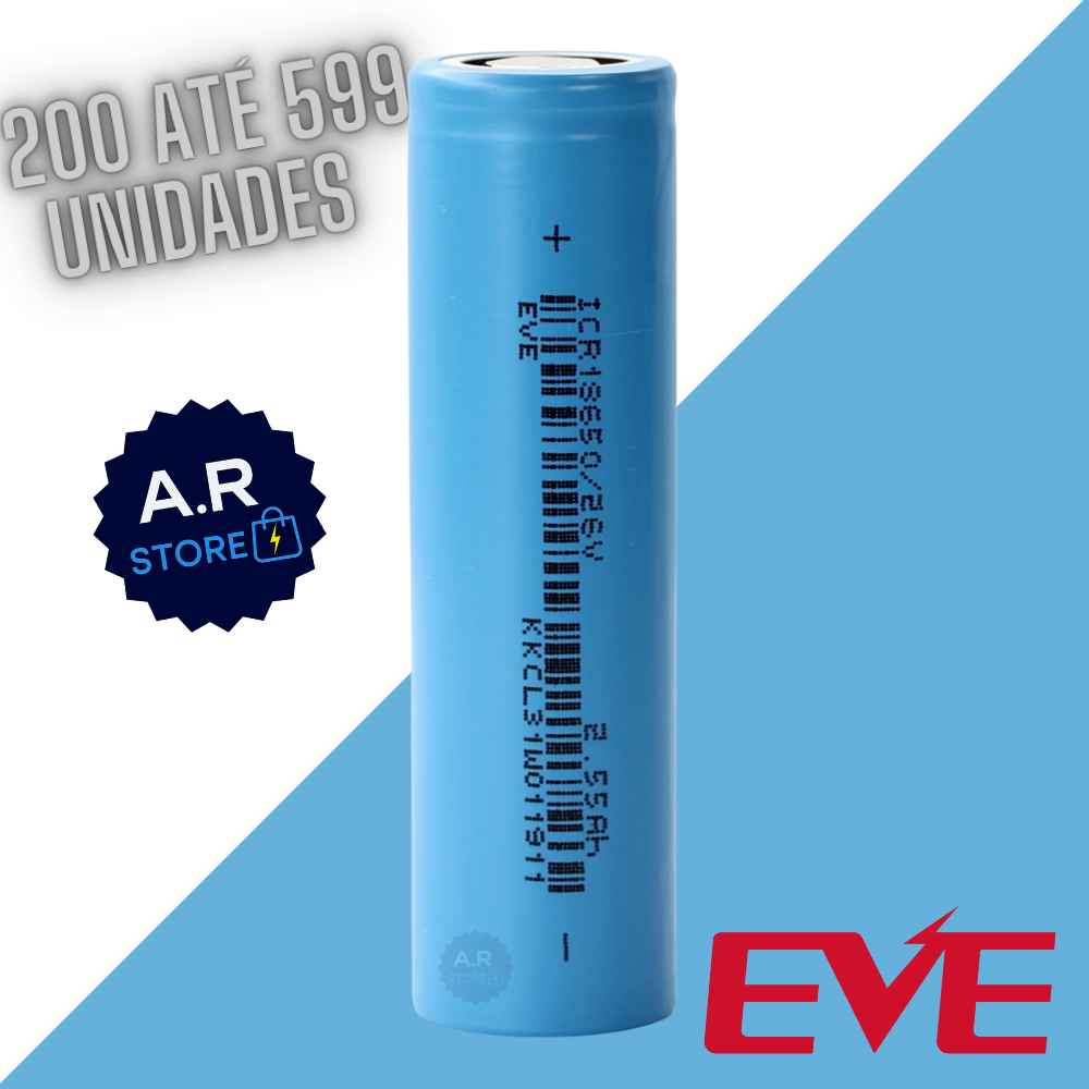 200 a 599 Células EVE 18650 2600mAh 3C - 1000 Ciclos [PRODUTO ORIGINAL]